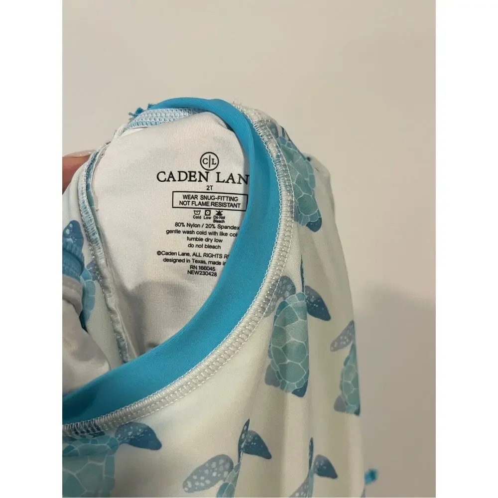 Caden Lane Tropical Turtles Blue Long Sleeve Rashguard Swimsuit Ruffles 2T